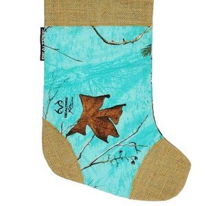 Realtree Camo Burlap 16" Christmas Stocking Oak Camouflage Teal Blue